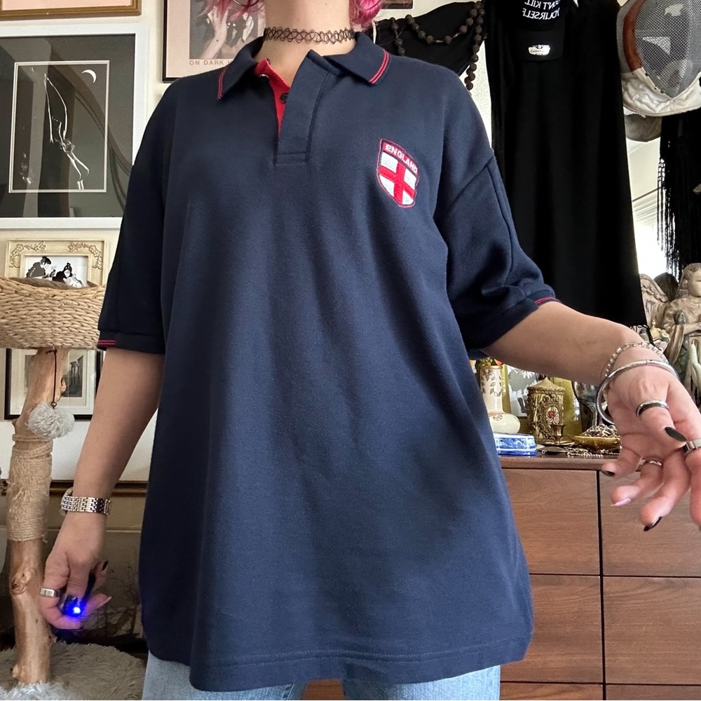 england navy & red embroidered poly / cotton polo shirt